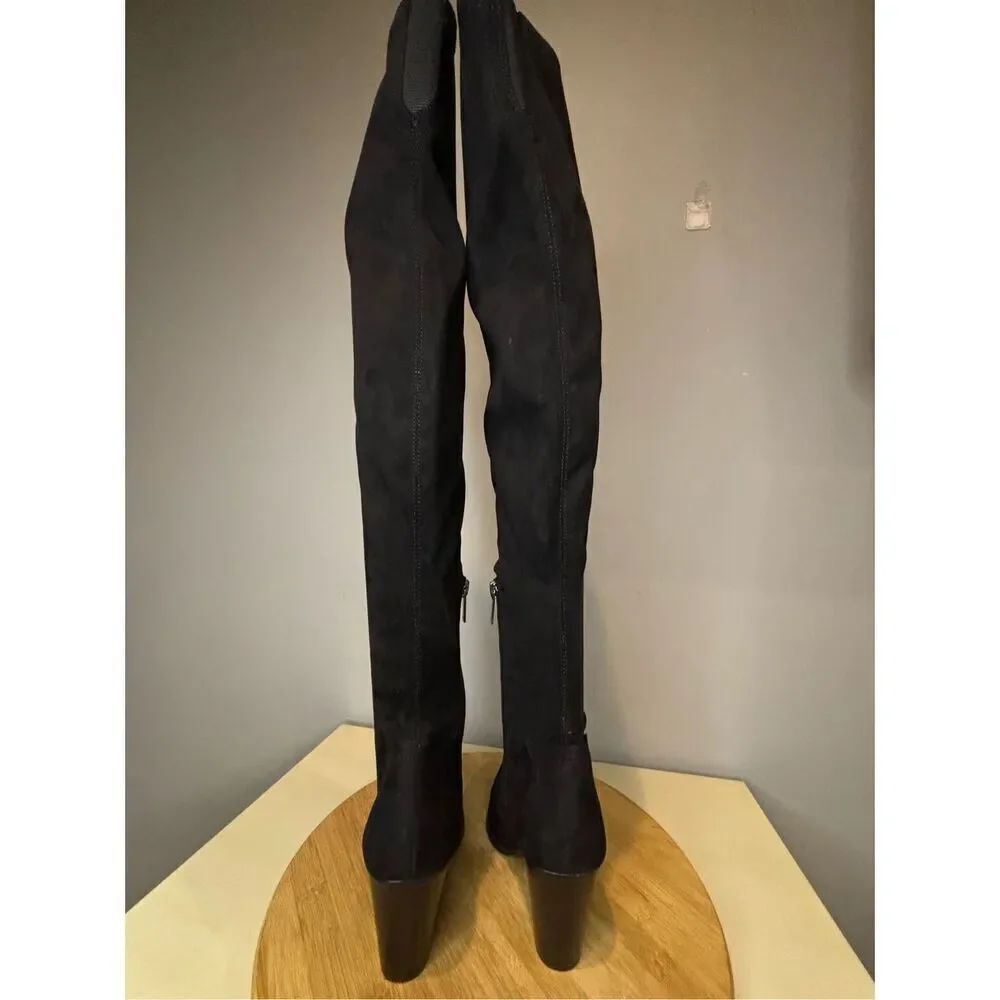 Marc Fisher Women's Suede Knee High Side Zip Heeled‎ Boots Black Size 6M